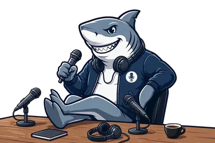 The Ace Pacific media shark relaxing at a podcast desk with microphones and coffee